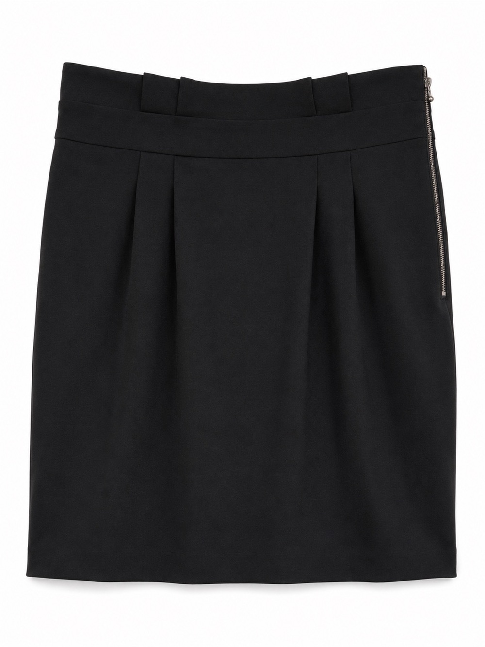 Banana Republic Black Pleated Pencil Skirt Exposed Zip Stretch Size 14